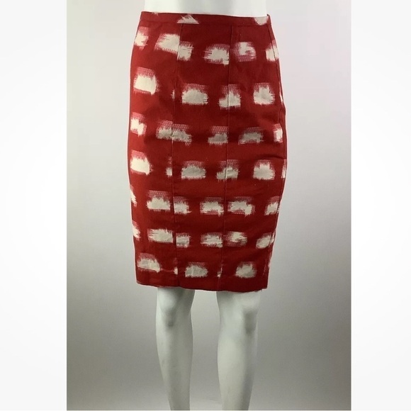 Corey Lynn Calter Sz 2 Cotton Linen Graphic Print Pencil Skirt Red White - Picture 1 of 7